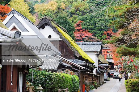 Asie, Japon. Kyoto, Sagano, Arashiyama, maisons de toit de chaume