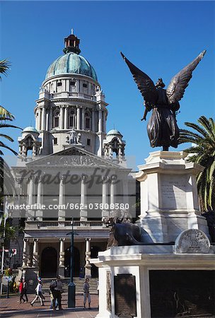 Statue et hôtel de ville, Durban, KwaZulu-Natal, Afrique du Sud