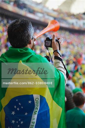 Brazilian football fan at World Cup match, Port Elizabeth, Eastern Cape, South Africa