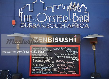 Menu du restaurant oyster sur Wilson de Wharf, Victoria Embankment, Durban, KwaZulu-Natal, Afrique du Sud Menu du restaurant oyster sur Wilson de Wharf, Victoria Embankment, Durban, KwaZulu-Natal, Afrique du Sud