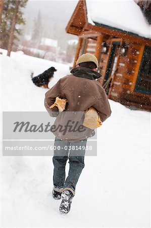 Junge, tragen, Holz, Kabine, Frisco, Summit County, Colorado, USA