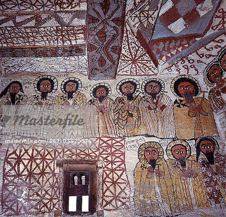 Fine murals decorate the interior of the rock hewn church of Yohannes Maequddi, a two hour walk from Degum on a plateau of the Gheralta Mountains east of Debretsion.The spacious rectangular interior is best known for its ancient, well-preserved murals and paintings.