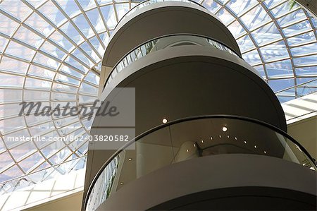 Iceland, Reykjavik.Looking up through the centre of The Pearl which is a landmark building in Reykjavik, the capital of Iceland.It was originally designed by Ingimundur Sveinsson.Perlan is situated on the hill Oskjuhio where there had been hot water storage tanks for decades.