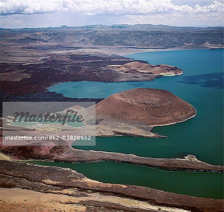 An aerial view of the southern end of Lake Turkana, which is named Von H hnel Bay after the Austrian naval officer who was part of an epic journey of exploration to reach the lake in 1888.The perfectly formed cone that juts into the lake is called Naboi eetom by the Turkana people.