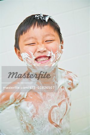 boy covered in shaving cream