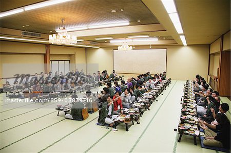 People toasting in Banquet hall of Ryokan