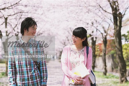 Jeune Couple sous les cerisiers en fleurs