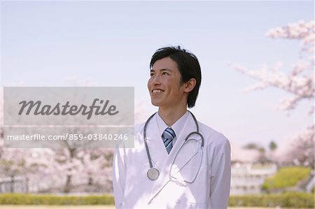 Doctor in Front of Cherry blossoms
