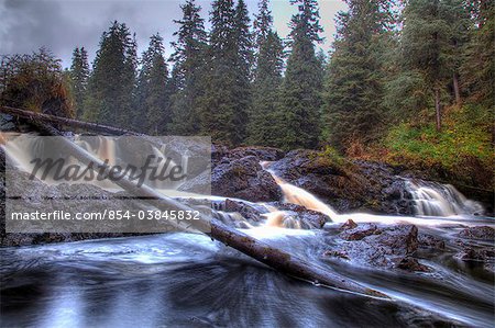 Scenic view of hatchery Creek Falls, Prince of Wales Island, Southeast Alaska, Summer. HDR