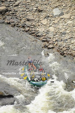 View overlooking rafters on the Talachulitina River about to run the rapids, Interior Alaska, Summer