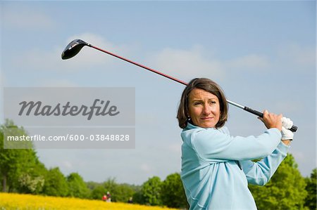 Woman Golfing, Berchtesgaden, Berchtesgadener Land, Oberbayern, Bavaria, Germany