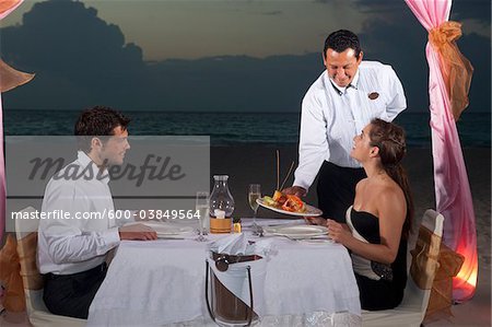 Couple Dining on Beach, Reef Playacar Resort and Spa, Playa del Carmen, Mexico