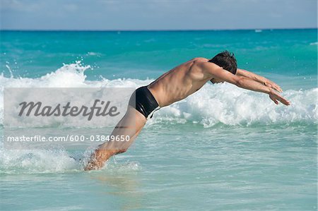 Man Swimming, Reef Playacar Resort and Spa Hotel, Playa del Carmen, Quintana Roo, Yucatan Peninsula, Mexico