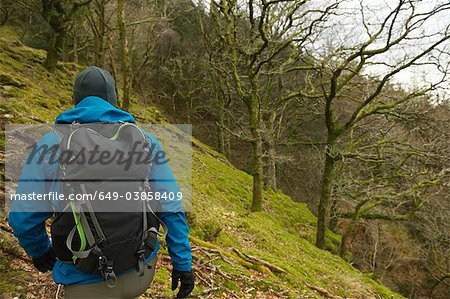 Man hiking on hillside