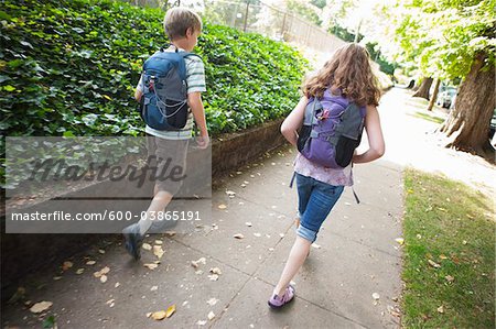 Boy and Girl Walking Home from School, Portland, Oregon