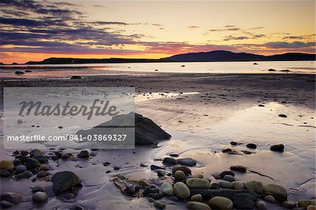 Sunset on Loch na Keal and Inch Kenneth island, Isle of Mull, Inner Hebrides, Scotland, United Kingdom, Europe