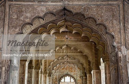 Die Bögen des Diwan-i-Aam, Red Fort, UNESCO Weltkulturerbe, Old Delhi, Indien, Asien