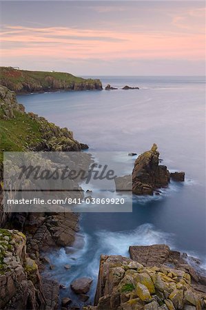 Looking towards the Irish Lady stack and Dr Syntax's Head from the cliffs of Pedn-men-du, Lands End, Cornwall, England, United Kingdom, Europe