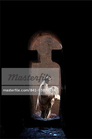 Man Eingabe Bet Medhane Alem Kirche in Lalibela, Wollo, Äthiopien, Afrika