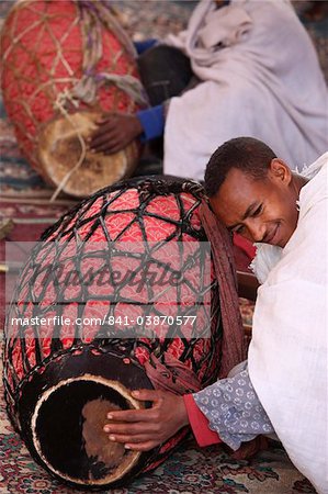 Celebration in Bet Maryam church courtyard, Lalibela, Wollo, Ethiopia, Africa