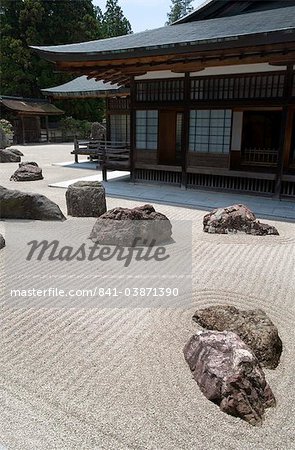 Dry landscape garden (Banryutei) at Buddhist Shingon sect Kongobuji Temple on Mount Koya, Wakayama, Japan, Asia