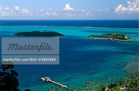 French Polynesia, Society Islands, Leeward Islands, Bora Bora, aka Pora Pora. View from a belvedere, or lookout, across Faaopore Bay.