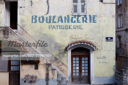 The facade of a bakery in Corte on the island of Corsica in France