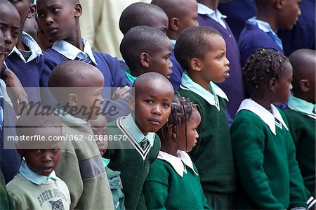 A group of African children at the David Sheldrick Elephant Santuary in Nairobi Kenya