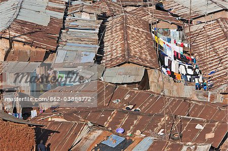 Kibera is the biggest slum in Africa and one of the largest in the world. It houses about one million people in cramped, unhygienic conditions on the outskirts of Nairobi.