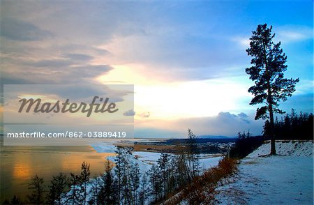 Russia, Siberia, Baikal; Lake Bakal partly frozen in winter