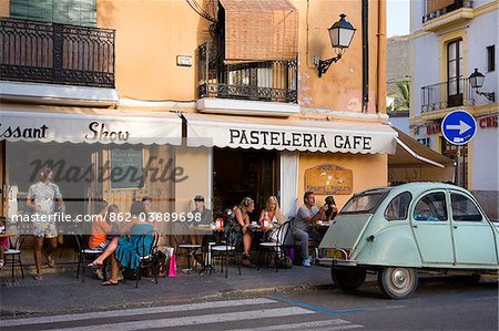 Bar and old car, old town, Eivissa, Balearic Islands, Spain