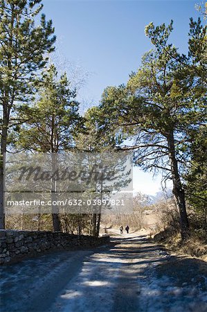 Walking along dirt road through countryside