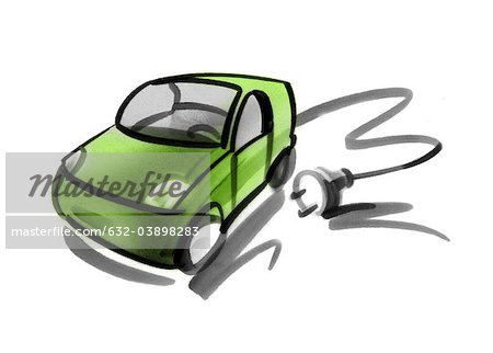 Electric car with electric cable and plug