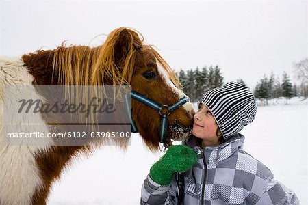 Junge mit einem Pferd, Schweden.