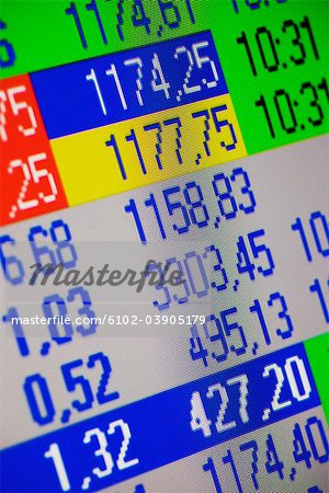 Stock-exchange rates, close-up.