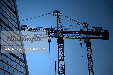 Building cranes at night, Denmark.