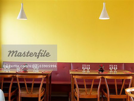 Table laid out in restaurant