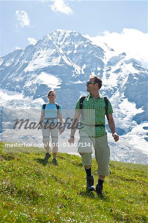 Couple Hiking, Bernese Oberland, Switzerland