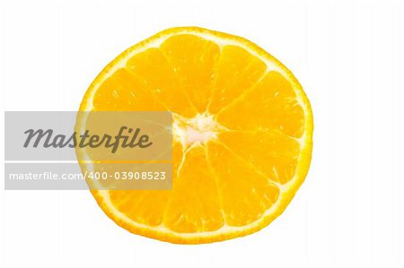 Orange slice closeup over a white background