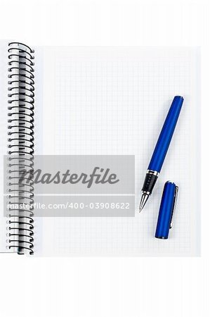 Pen and blank notebook sheet over a white background