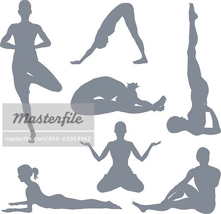 Set of yoga postures silhouettes.