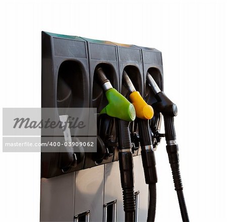 Three gas pump nozzles isolated on white background