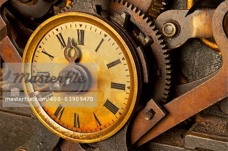 The machinery of old and dirty clock. Shallow DOF