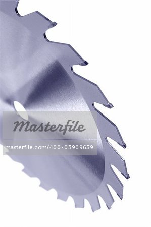 Carbide tipped circular powersaw blade isolated on white background.