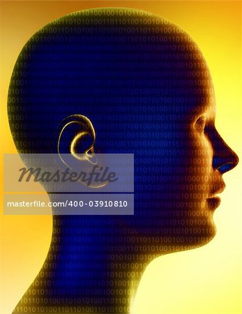 Computer illustration consisting of a human head full of binary code.