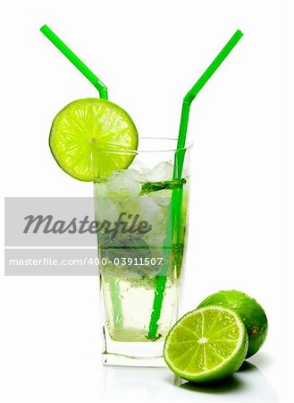 Mojito cocktail isolated on white background