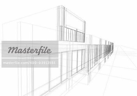 architectural abstraction - 3D rendering wireframe, white background