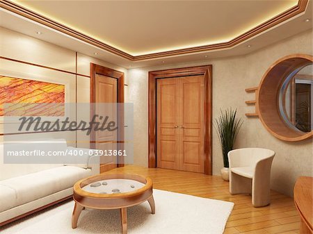 3d rendering of the lounge room in yacht style