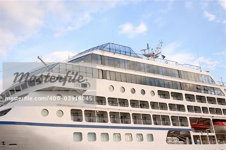 Ocean liner at St. Petersburg's port in the summer evening