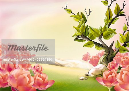 Meadow and blooms - Highly detailed cartoon background 34 - illustration